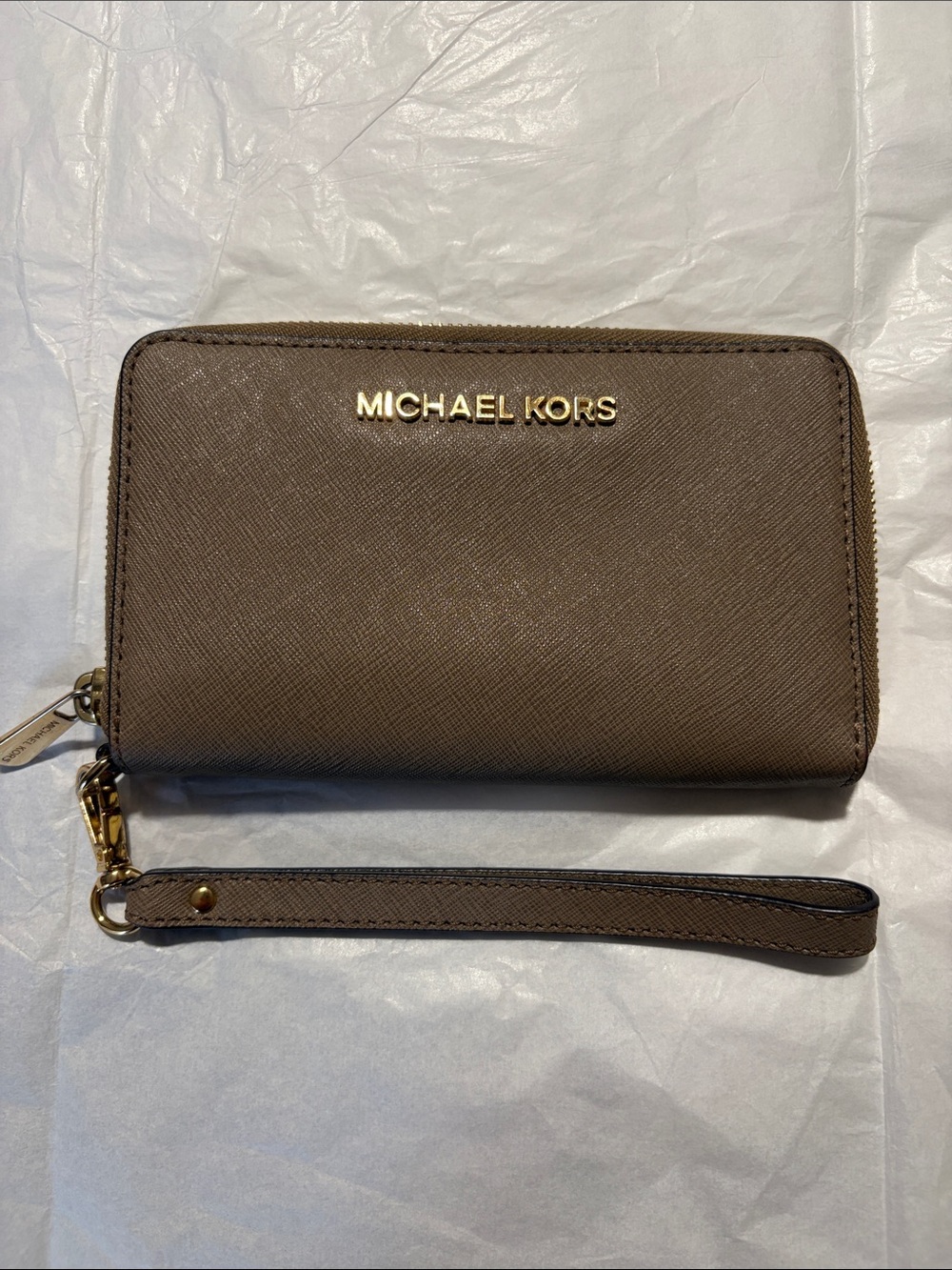 Michael Kors Chocolate Brown Saffiano Zip-Around Wristlet Wallet